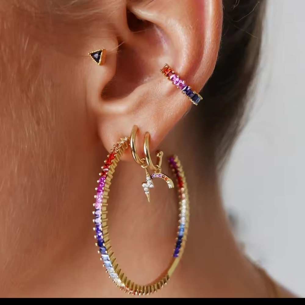 Elegant Gold and Multicolor 4 Hoop Earrings - Picture 1 of 1